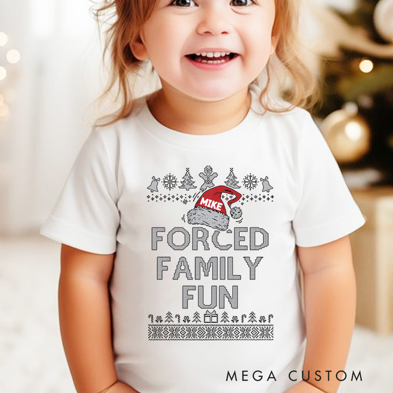 Personalized Forced Family Fun with Santa and Holiday Icons Christmas Kids T-Shirt