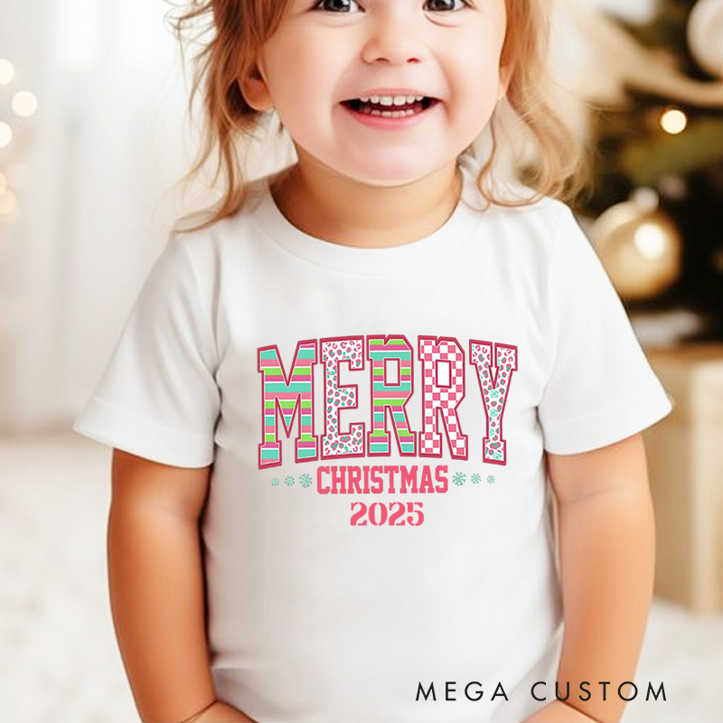 Personalized Merry Christmas with Festive Lettering Christmas Kids T-Shirt