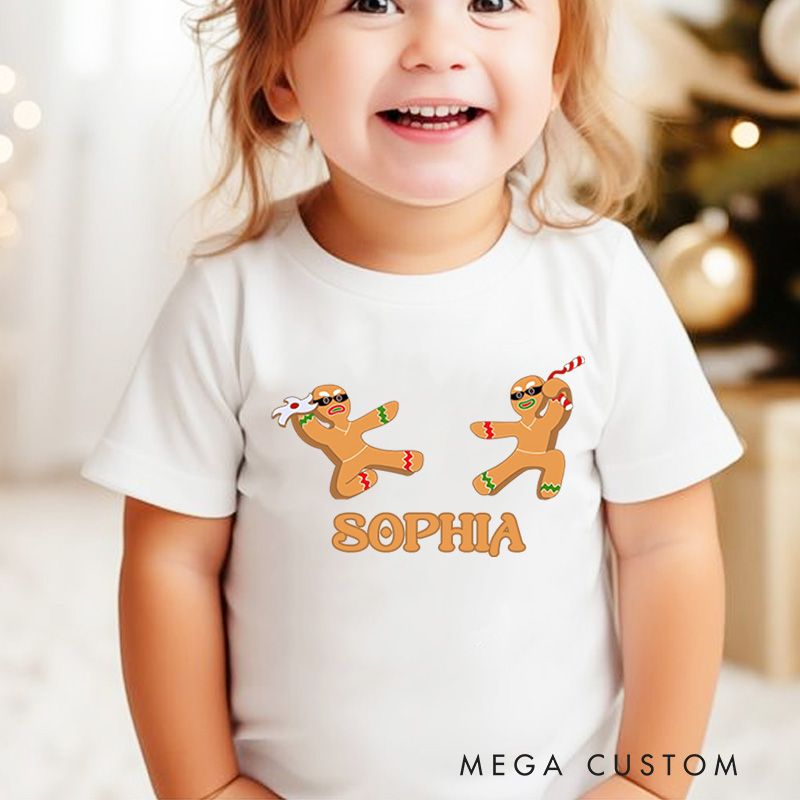 Personalized Gingerbread Ninjas in Action Christmas Kids T-Shirt