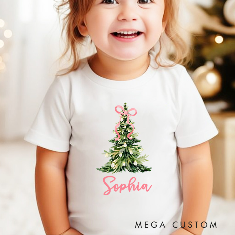 Personalized Christmas Tree with Delicate Name Detail Christmas Kids T-Shirt