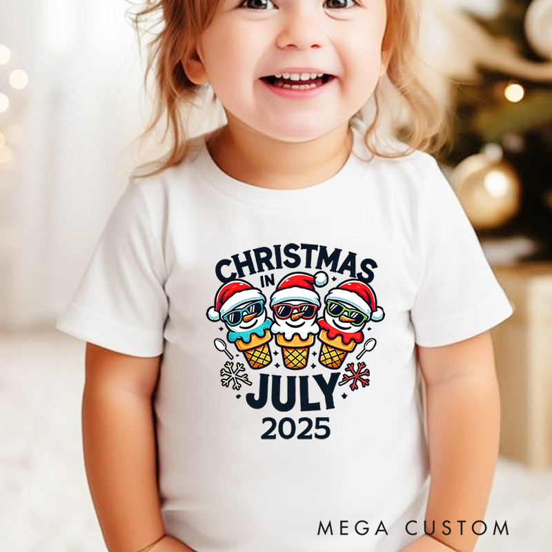 Personalized Christmas in July with Sunglasses Snowmen Christmas Kids T-Shirt