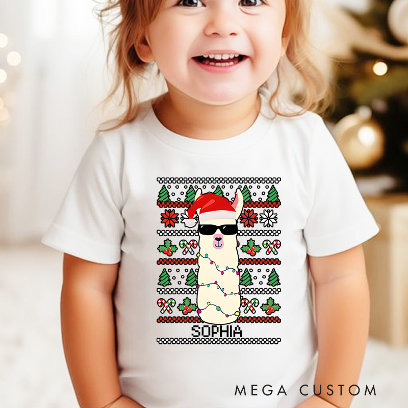 Personalized Snowman with Santa Hat and Scarf Christmas Kids T-Shirt