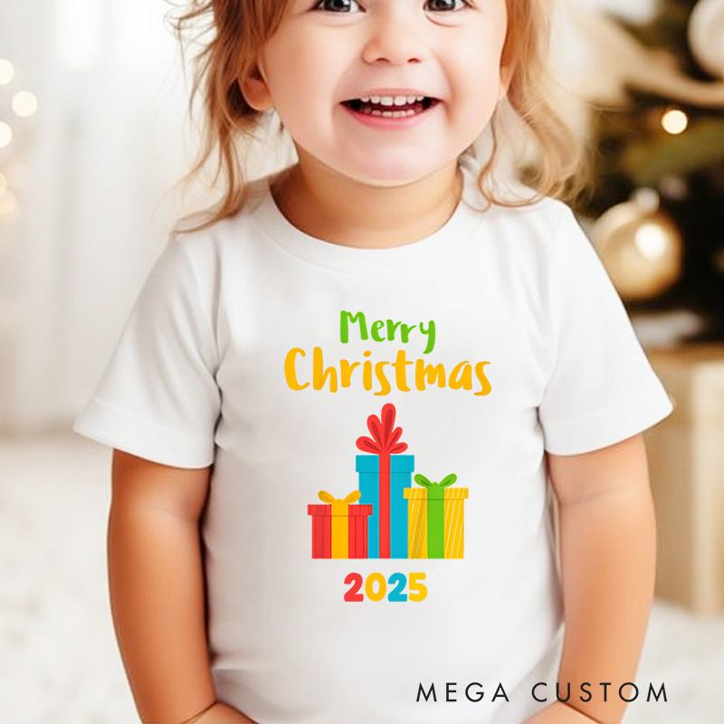 Personalized Merry Christmas with Colorful Gift Boxes Christmas Kids T-Shirt