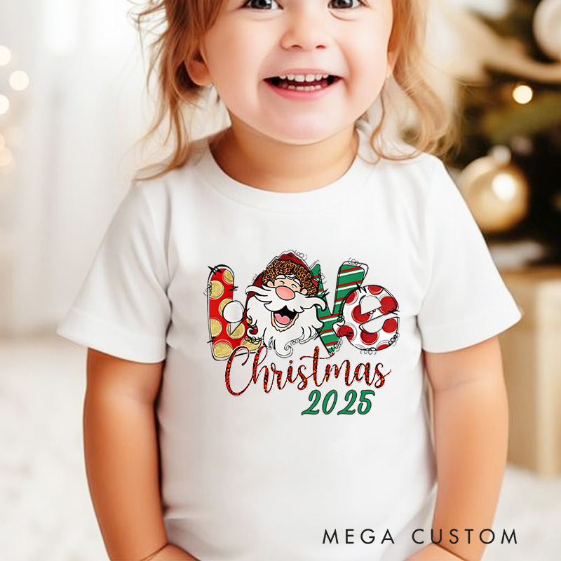 Personalized Santa and Candy Cane with Festive Text Christmas Kids T-Shirt