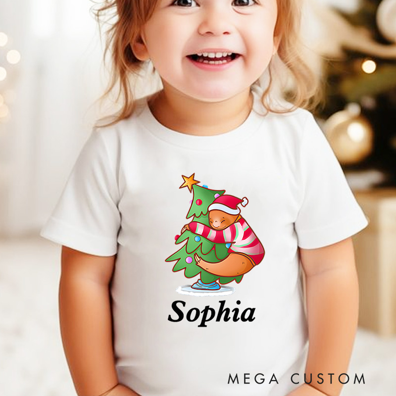 Personalized Christmas Tree with Star and Ornaments Christmas Kids T-Shirt