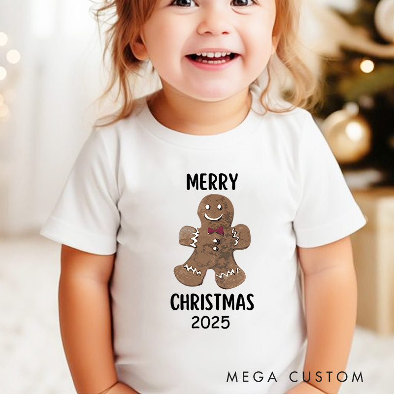 Personalized Gingerbread Man with Merry Christmas Text Christmas Kids T-Shirt