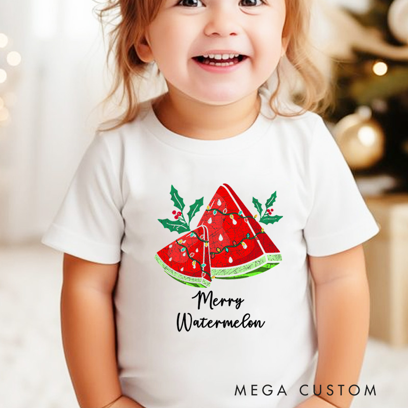 Personalized Watermelon Slice with Festive Holiday Twist Christmas Kids T-Shirt