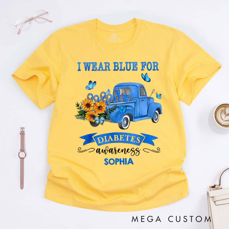Personalized I Wear Blue for Diabetes Awareness T-Shirt Caring Gifts for the Sick