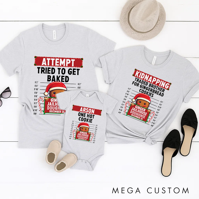 Personalized Family Matching Christmas Shirts Matching Holiday Tees for Family Christmas PJs Gingerbread North Pole Correctional