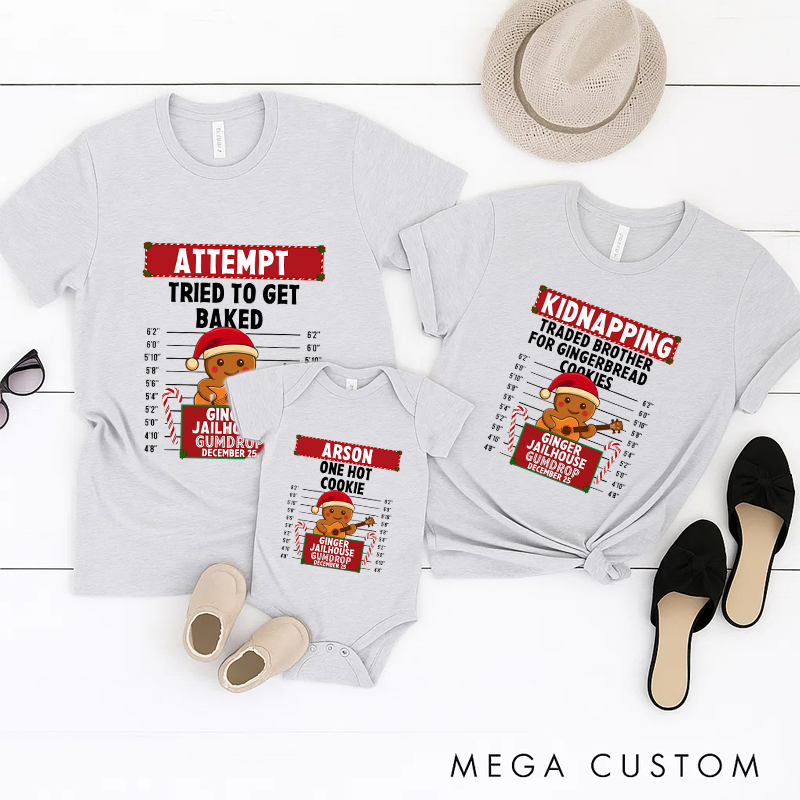 Personalized Family Matching Christmas Tee Matching Holiday Shirts for Family Gingerbread North Pole Correctional
