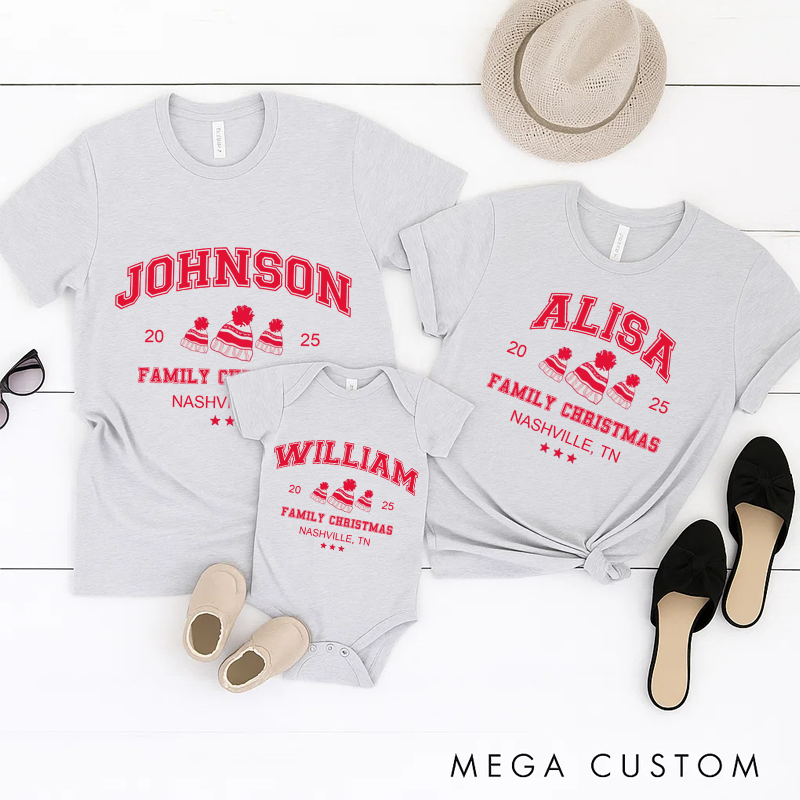 Personalized Family Matching Christmas Shirt Comfort Colors Matching Family Christmas Tshirt Personalized Name Vintage Santa Varsity Shirt