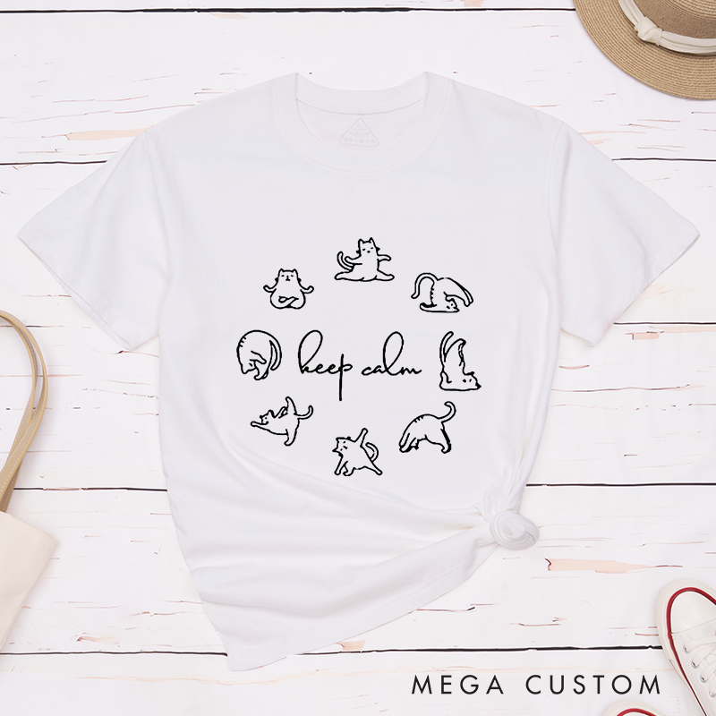 Personalized Funny Yoga T-Shirt with Keep Calm Yoga Cat Design Perfect Gift for Yoga Lover and Cat Lover
