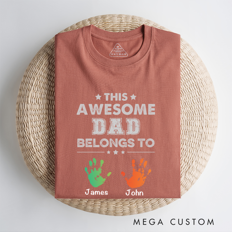 Personalized Awesome Dad Belongs to Hand Prints Unity of Family Classic T-shirt