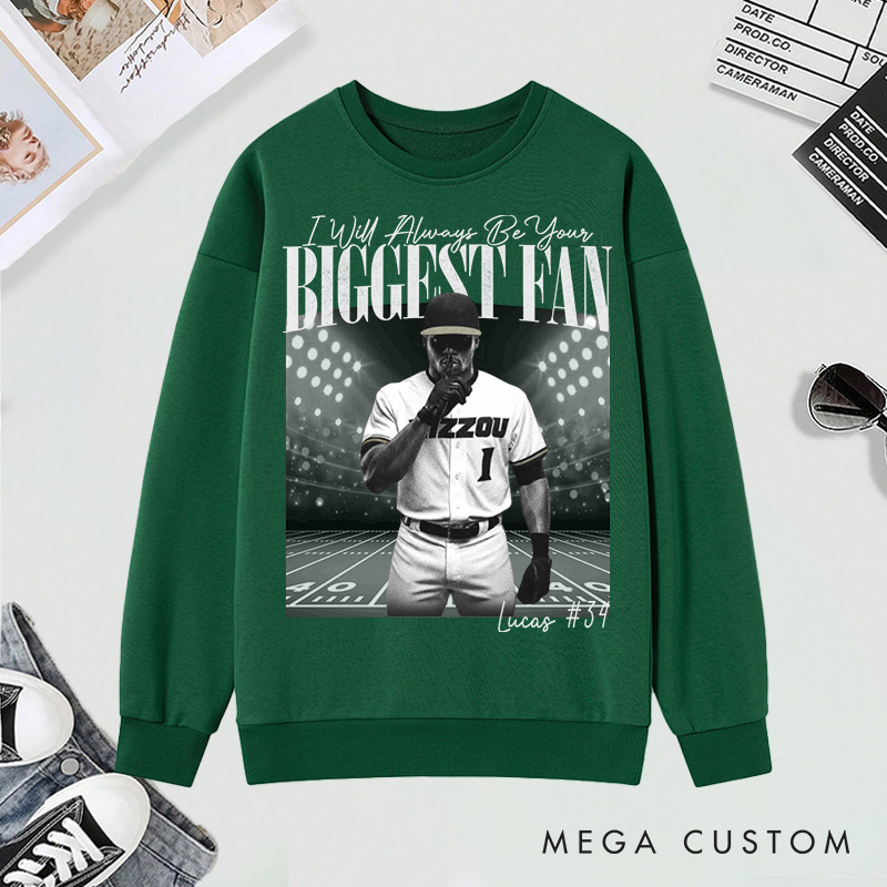 Personalized "I’ll Always Be Your Fan" Baseball Sweatshirt with Custom Photo and Name