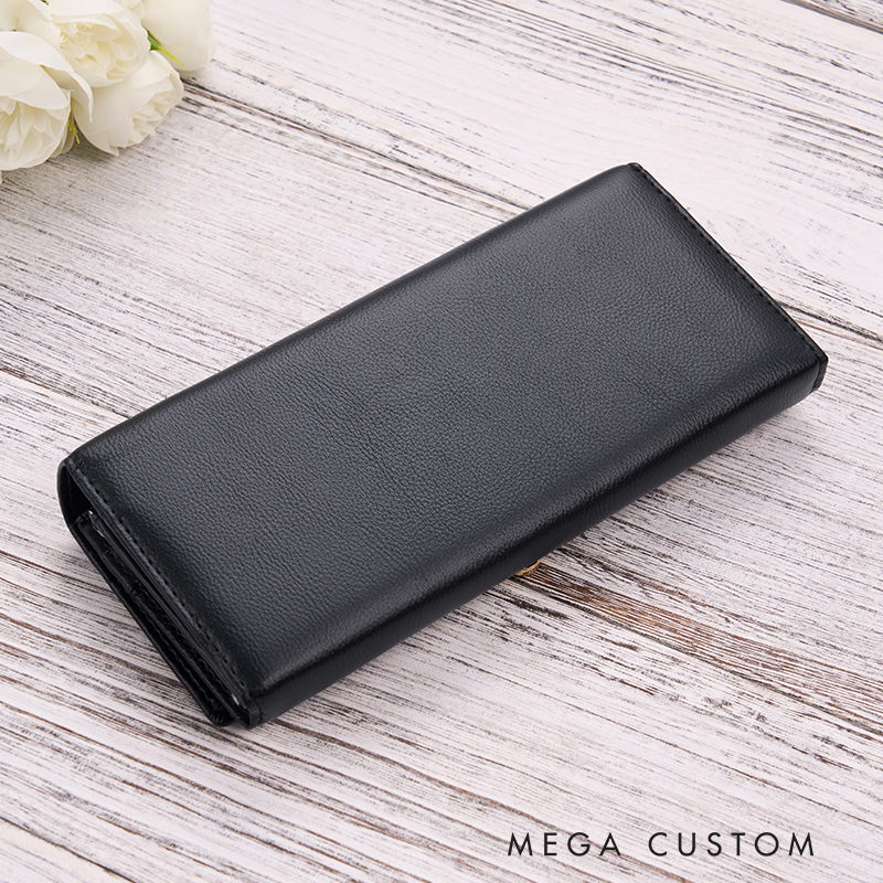 Personalized Leather Wallet For Her Birth Flower Wallet with Name Engraved Wallet For Women Leather Purse Birthday Gift For Her Gift For Mother Bridesmaid Gift Christmas Gift
