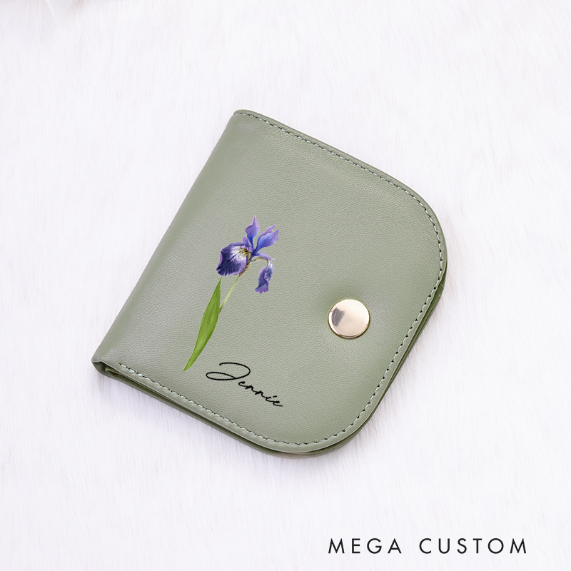 Personalized Leather Wallet for Girl Birth Flower Wallet for Her Slim Wallet Purse Wallet Cute wallet Unique Gift for Her Birthday Gifts