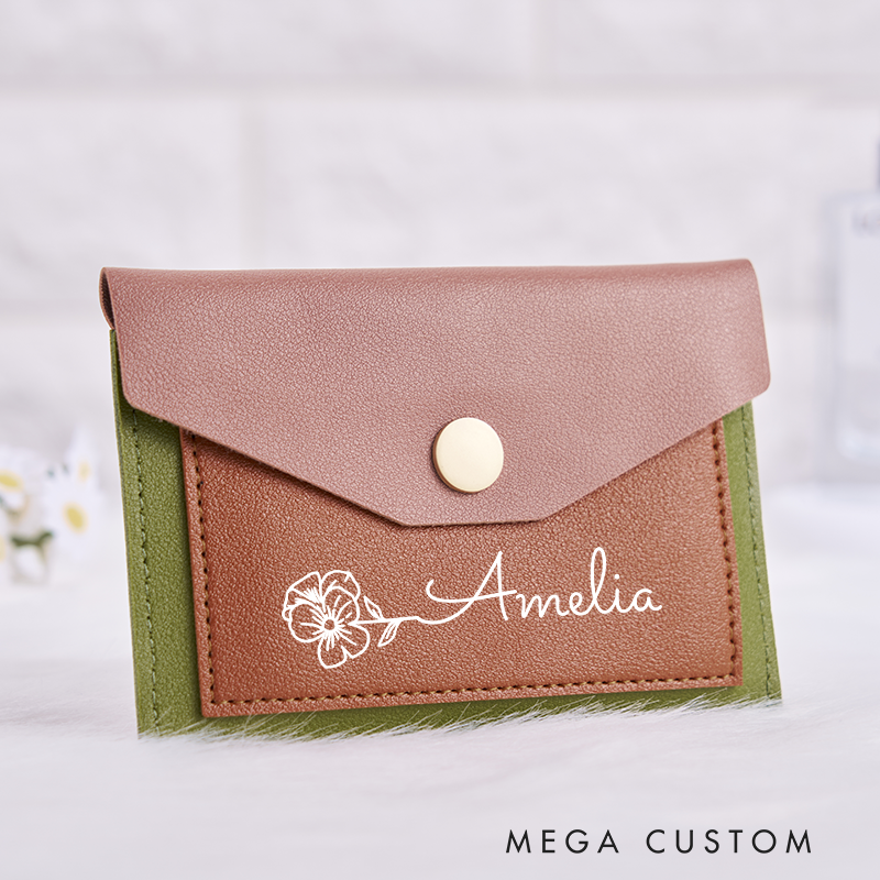 [Copy]Personalized Leather Wallet for Girl Birth Flower Wallet for Her Slim Wallet Purse Wallet Cute wallet Unique Gift for Her Birthday Gifts