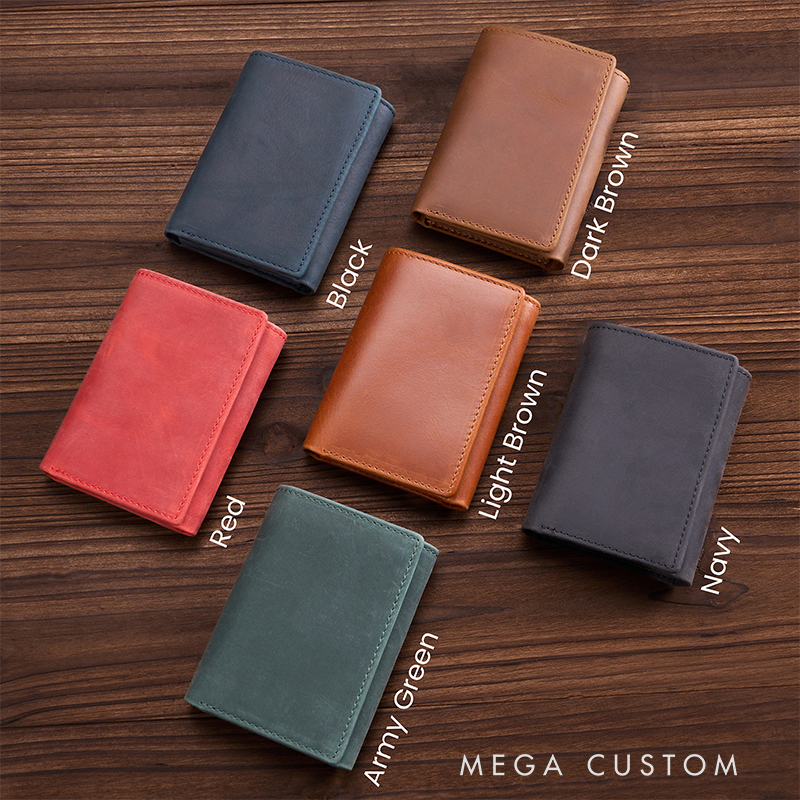 Personalized Engraved Trifold Wallets Mens Leather Wallet 1 2 3 Year Anniversary Gifts Christmas Husband Gift Boyfriend Gift