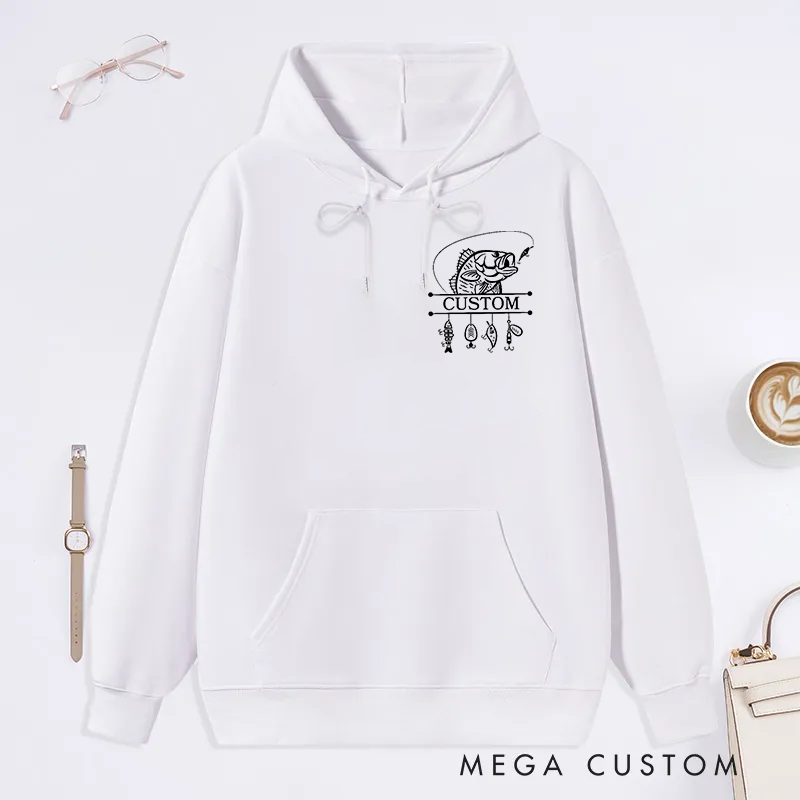 Personalized Fishing Hoodie Fishing Sweatshirt Custom Fishing Gift with Fish and Hook Print Design Comfortable and Stylish Gift for Fishing Enthusiasts
