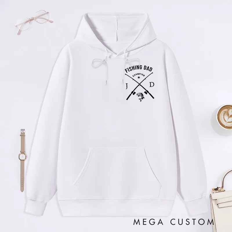 Personalized Fishing Dad Hoodie Family Hoodie with Champion and Crossed Rods Design Comfortable Gift for Fishing Enthusiast Dads
