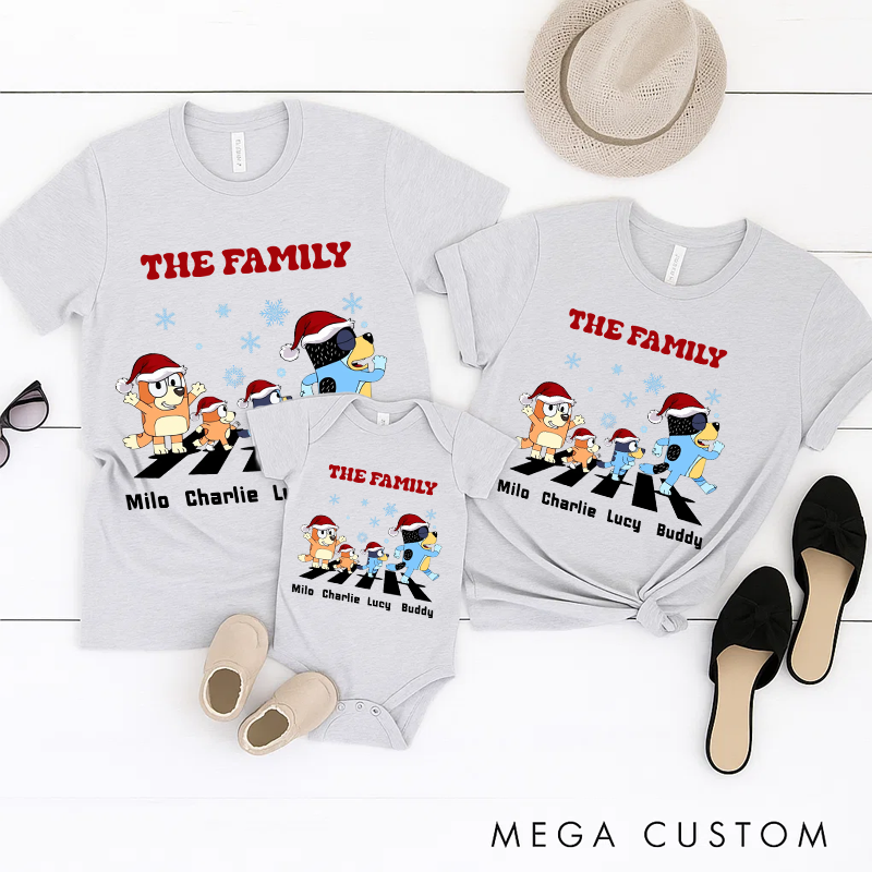 Personalized Name Family Matching Christmas Shirt Cartoon Dog Family With Santa Hats Matching Family Christmas Tshirt