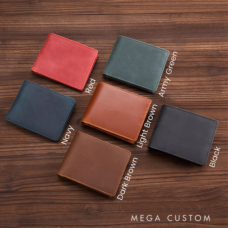 Personalized Leather Wallet for Husband Boyfriend Men's Crazy Horse Leather Wallet Thoughtful Gift for Him Anniversary Valentine Gift Wallet