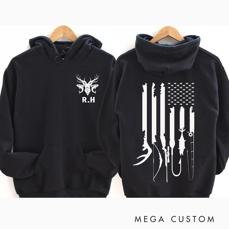 Personalized American Flag Hunting Hoodie Deer Hunting Hoodie Sweatshirt Outdoor Sports Gift