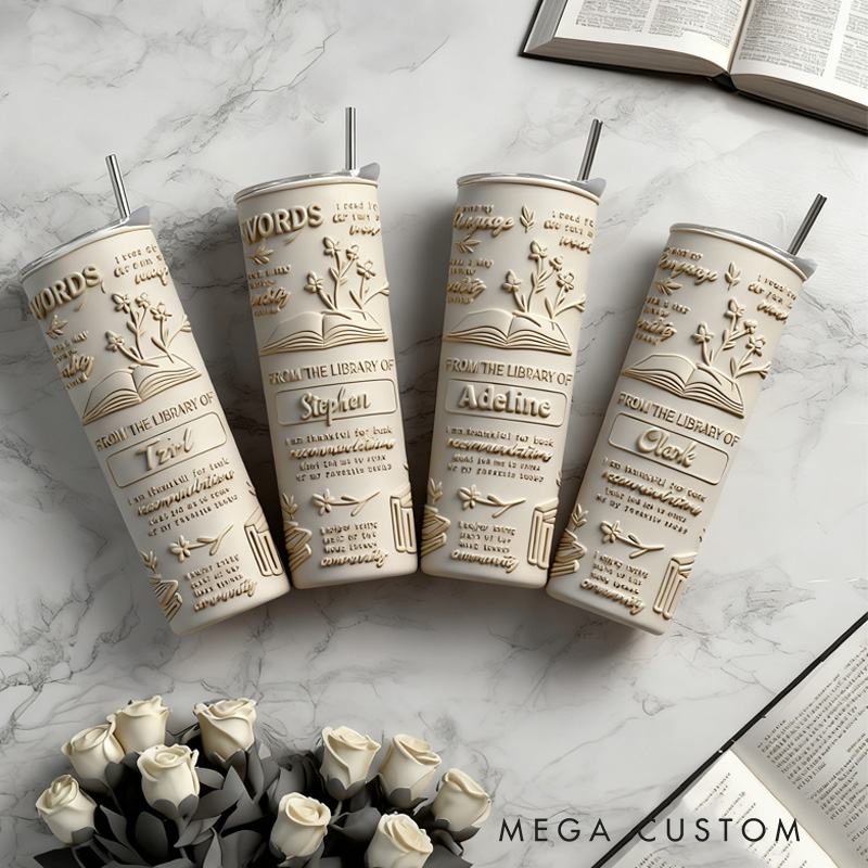 Personalized 20oz Reading Floral Books Affirmations Skinny Tumbler with Straw and Name Birthday Gift for Book Lovers