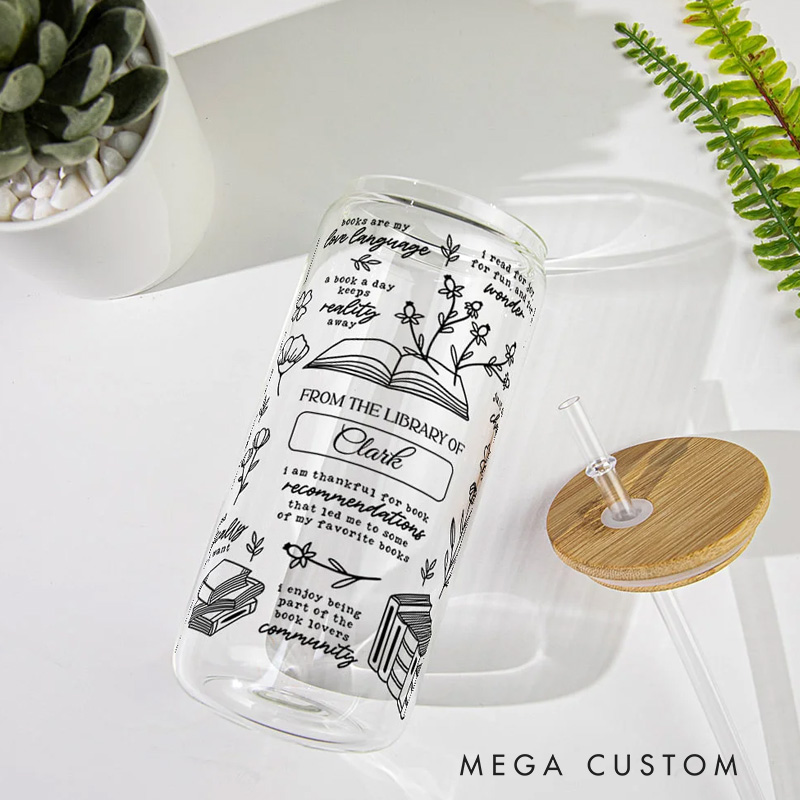 Personalized Personalized 20oz I Am Truly Grateful for Books Glass Cup with Lid and Straw Book Lover Gift
