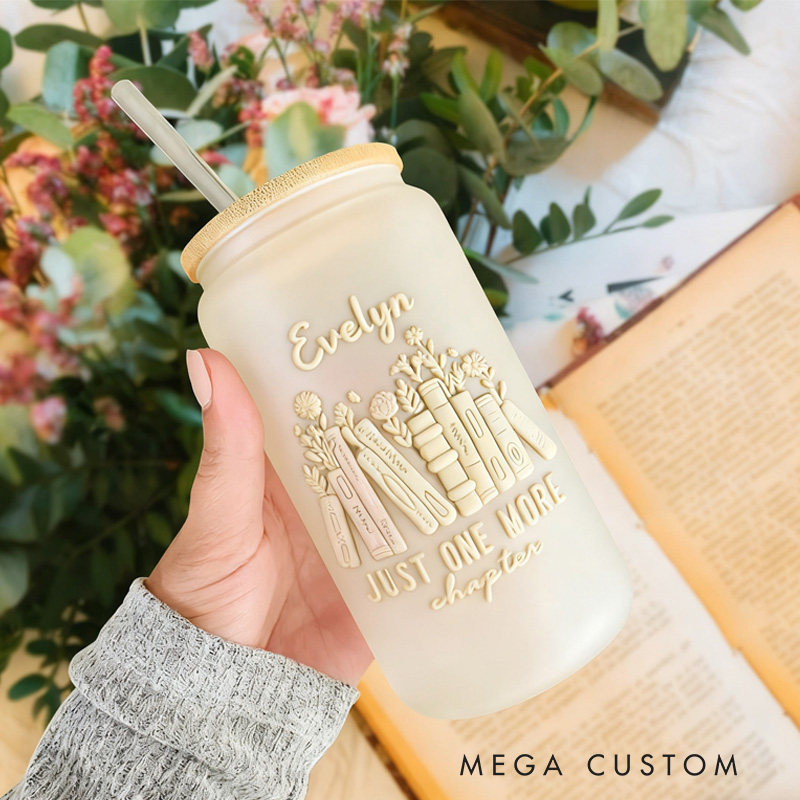 Personalized Personalized 20oz I Am Truly Grateful for Books Glass Cup with Lid and Straw Book Lover Gift