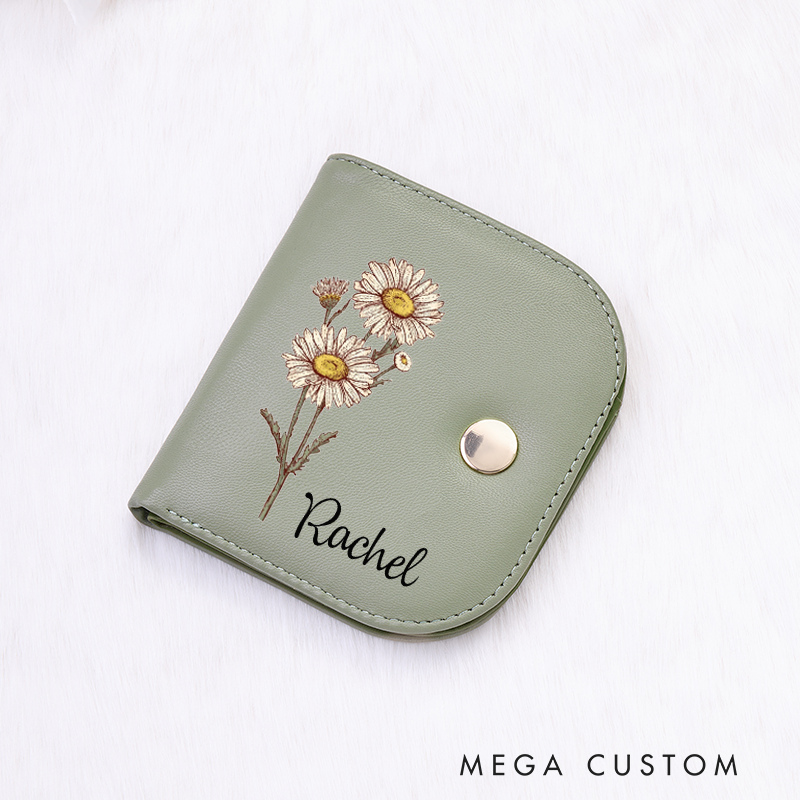 Personalized Leather Wallet for Girl Birth Flower Wallet for Her Slim Wallet Purse Wallet Cute wallet Unique Gift for Her Birthday Gifts