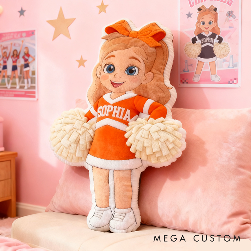 Personalized Cheerleader Pillow with Custom Name and Outfit Design for Kids and Fans