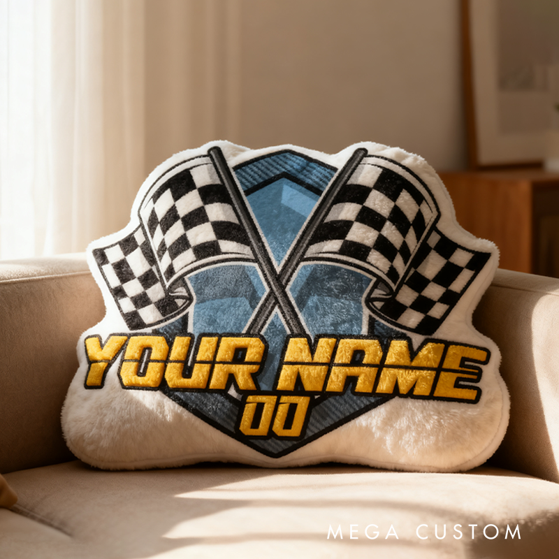 Personalized Racing Themed Pillow with Checkered Flags Racing Lover Gift Custom Name Graphic 3D Print Pillow 