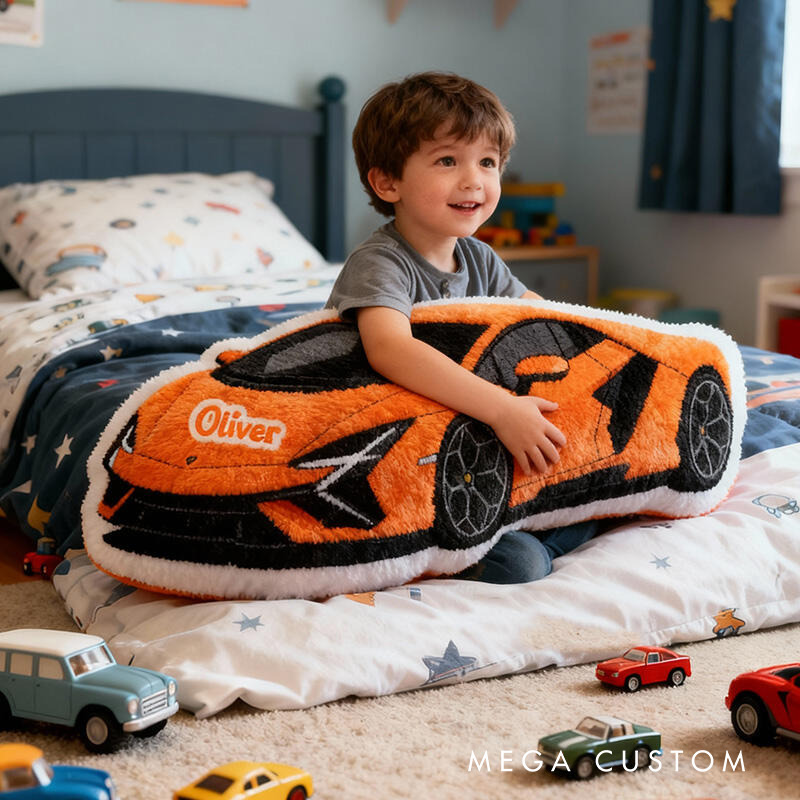 Personalized Sports Car-Shaped Pillow Customizable with Your Name Cool Gift for Boys Custom Name Graphic 3D Print Pillow 
