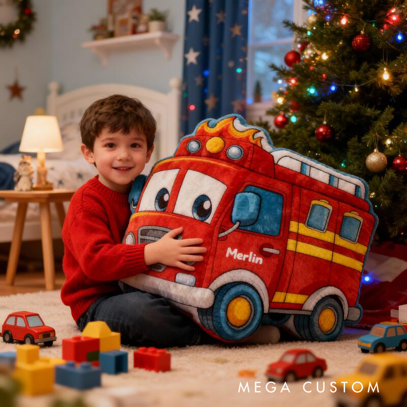 Personalized Fire Truck-Shaped Pillows with Customizable Names Fun Christmas Gifts for Boys
