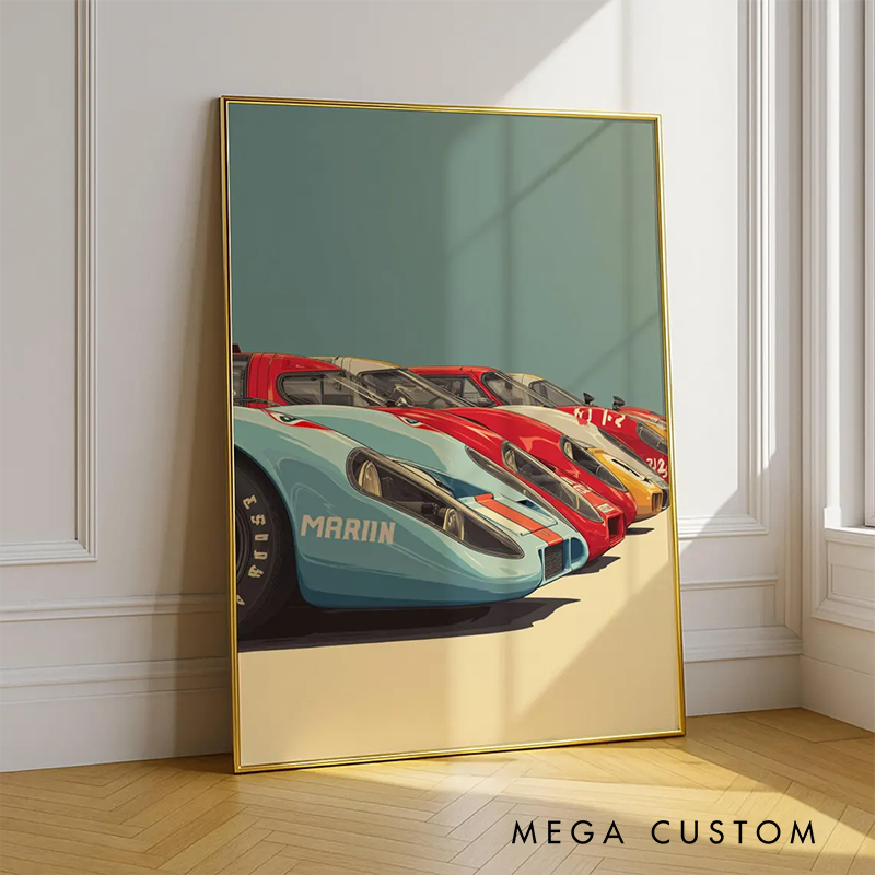 Personalized Classic Race Car Poster Vintage Motorsport Wall Art Print