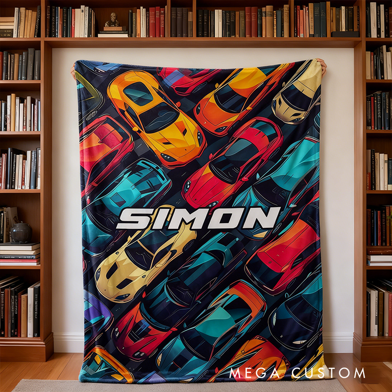 Personalized Sports Car Blanket Custom Name Racing Car Blanket Xmas Gift