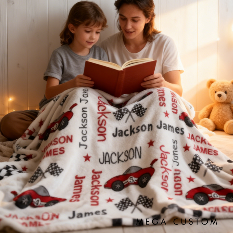 Personalized Racing Car Blanket Custom Name Racing Car Blanket Xmas Gift