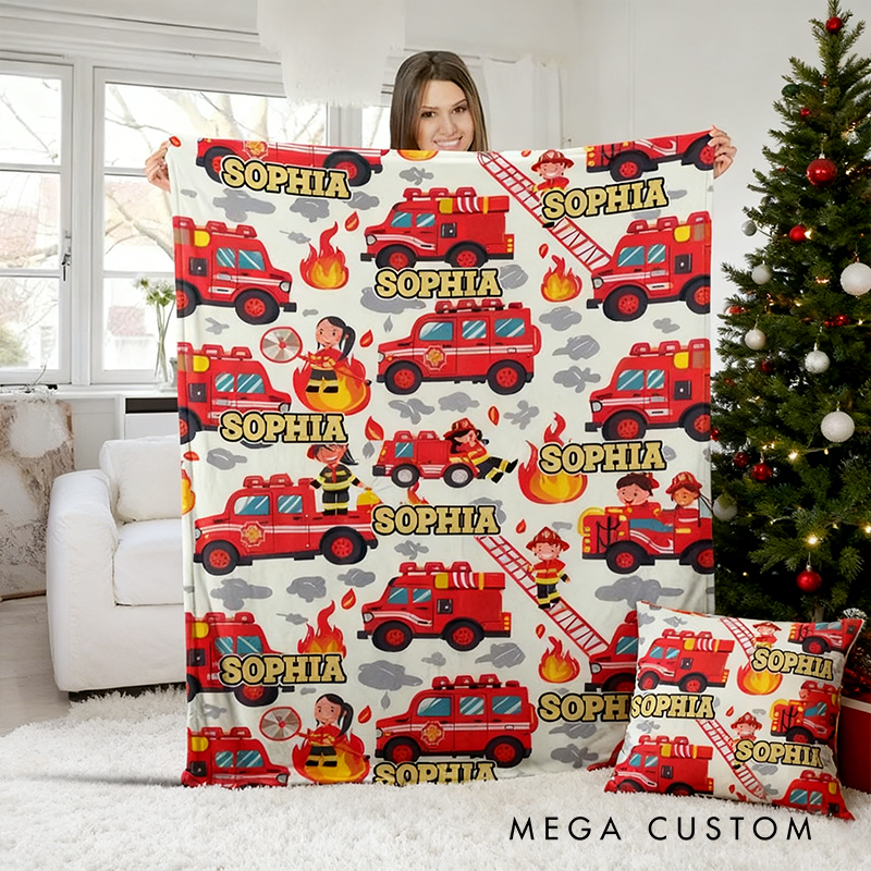 Personalized Firetruck Blanket Customized Fireman Blanket Custom Name Blanket Trendy Firefighter Boy Birthday Gift