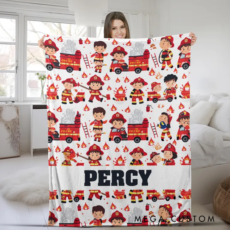 Personalized Firefighter Kids Blanket Customized Fireman Blanket Custom Name Blanket Boy Birthday Gift