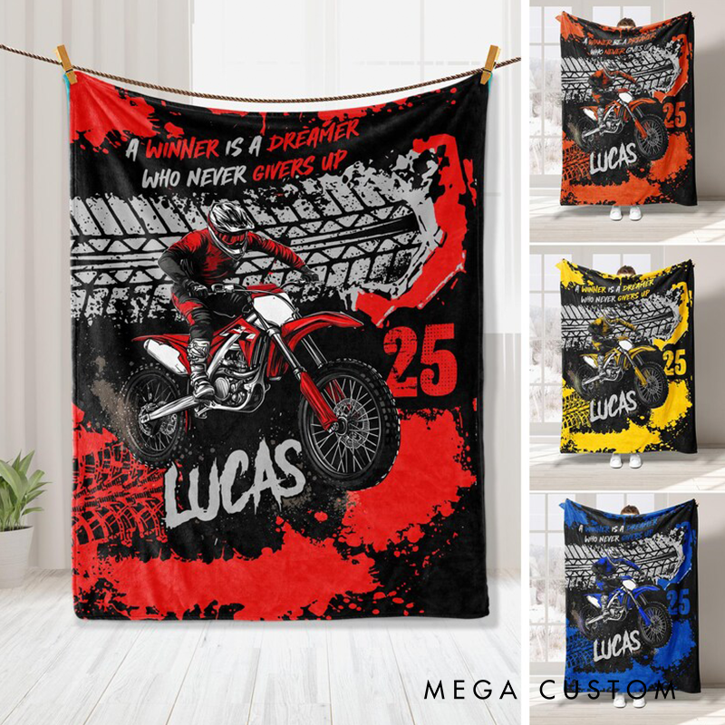 Personalized Racing Blanket Custom Motocross Throw Blankets Gift for Dad Husband Son Racer