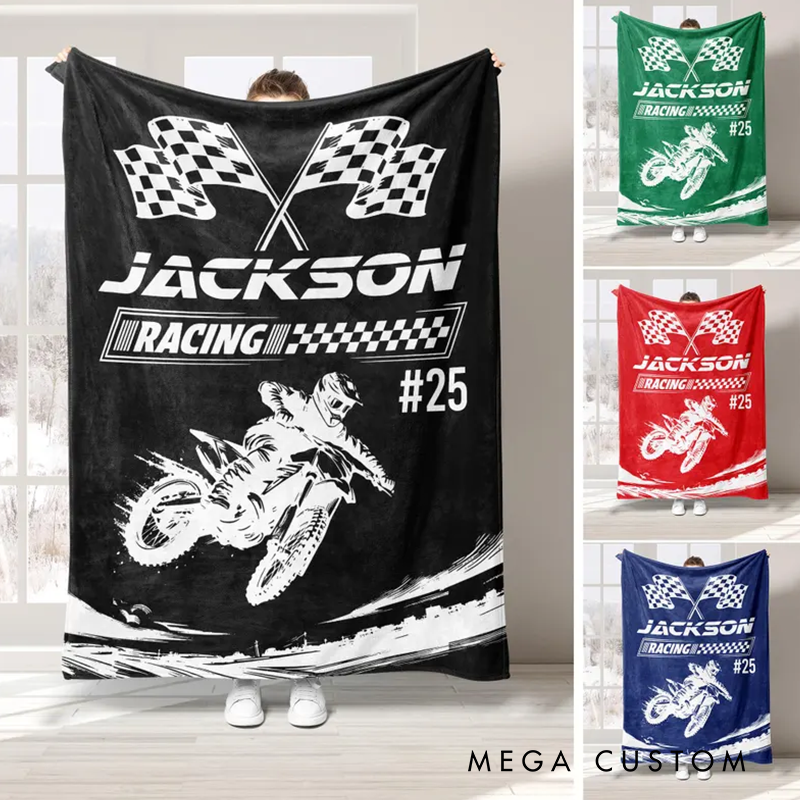 Personalized Racing Blanket Custom Motocross Throw Blankets Gift for Racer