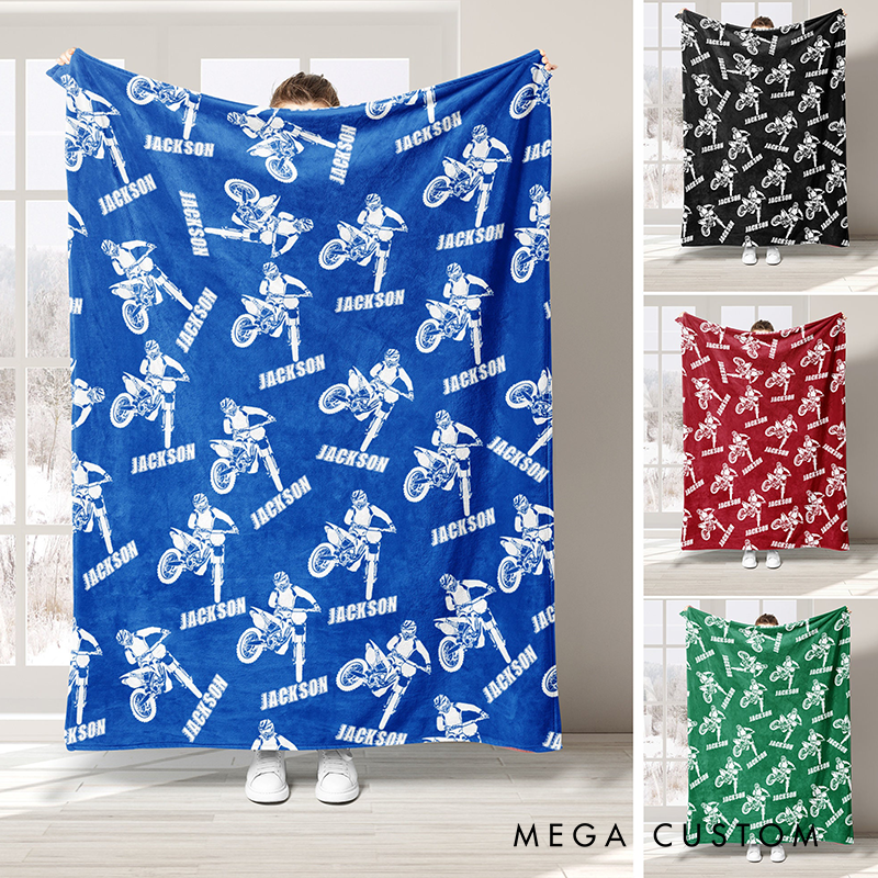 Personalized Motocross Blanket Custom Name Throw Blankets Gift For Dad Racer