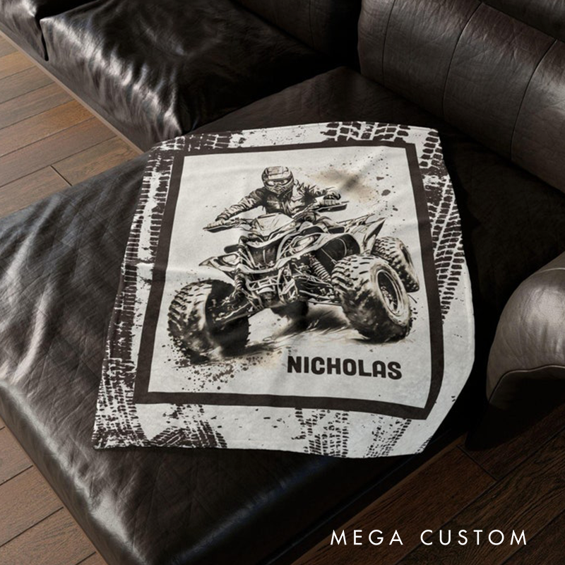 Personalized 4-Wheeler Blanket Four Wheeler Custom Name Blanket Motocross Gift For Racer Off Road Racing Gift Birthday Gifts 