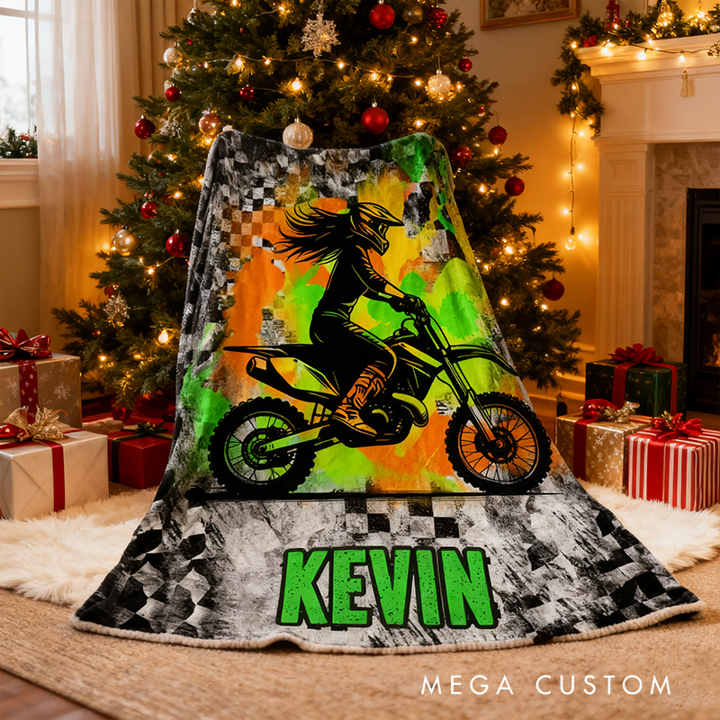 Personalized DirtBike Blankets for Girls Girls Dirtbike Blanket Throw Dirt Bike Bedroom Decor Motocross Gifts for Children and Teens Xmas Gift