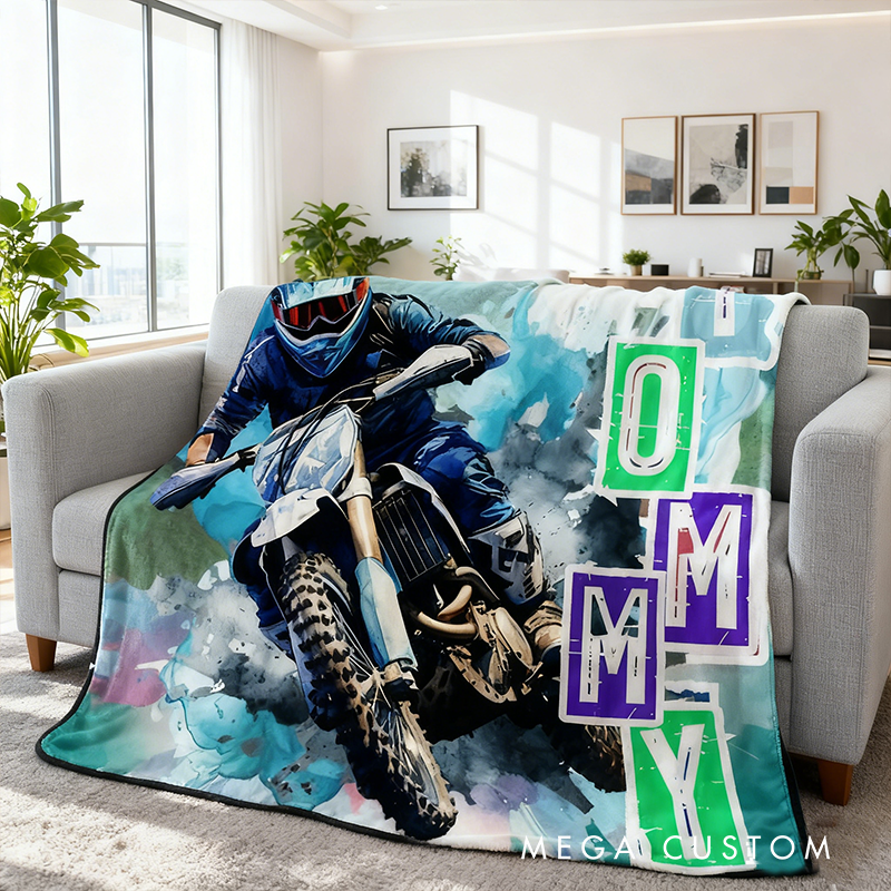 Personalized Dirt Bike Blankets Gift for Biker Boys Customable Motocross Gifts Xmas Gift