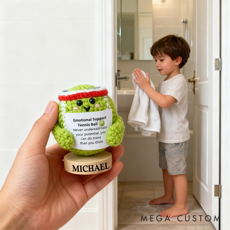 Personalized Crochet Tennis Ball Plush with Motivational Quoteand Custom Name Cheer Up Gifts For Tennis Team Players