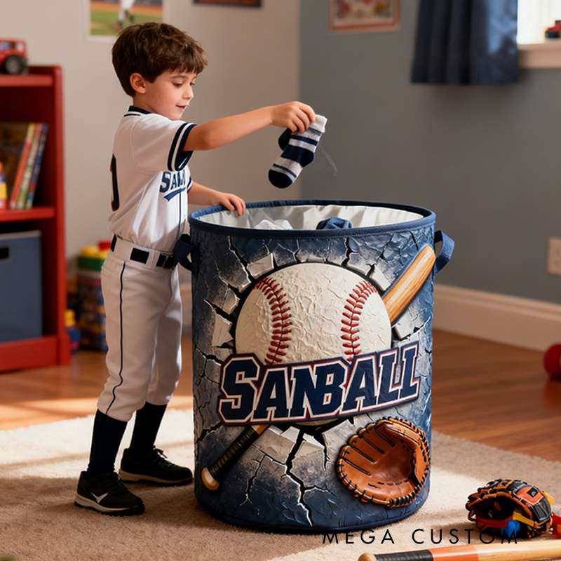 Personalized Baseball Storage Basket with Custom Name and Dynamic Graphics for Kids and Sports Fans