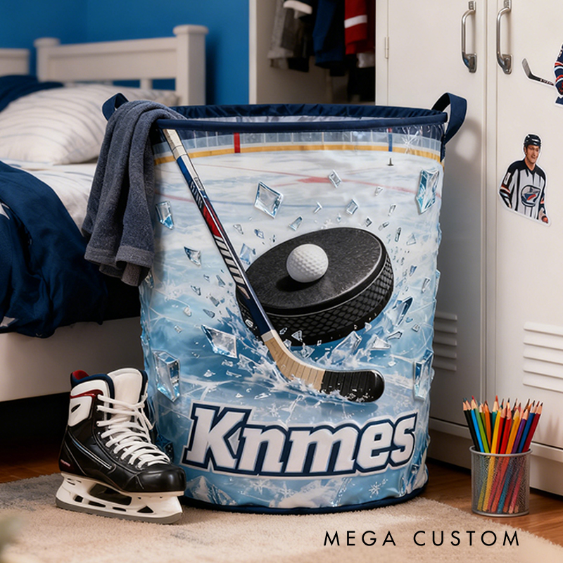 Personalized Ice Hockey Storage Basket with Custom Name and Ice Rink Design for Young Athletes and Ice Hockey Enthusiasts