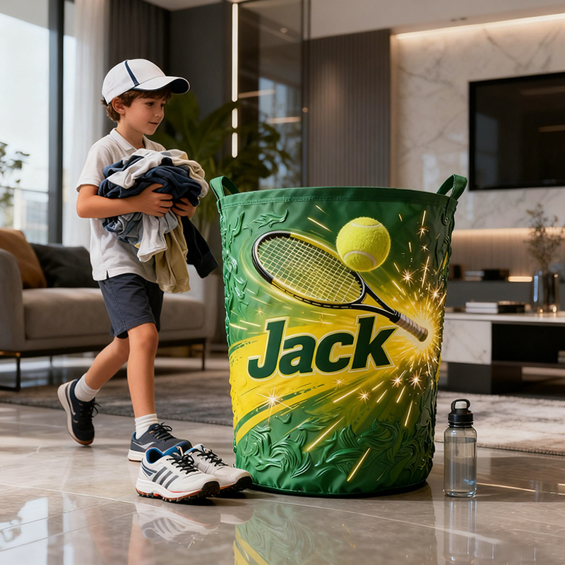 Personalized Tennis Storage Basket with Custom Name and Vibrant Green Design for Enthusiasts